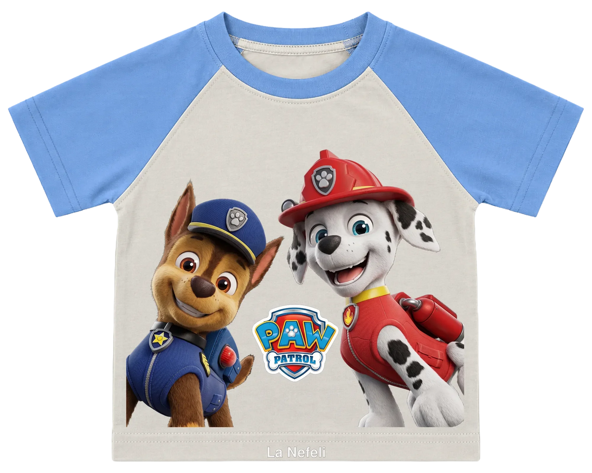 PAW Patrol Chase and Marshall kids' T-shirt, raglan with blue sleeves