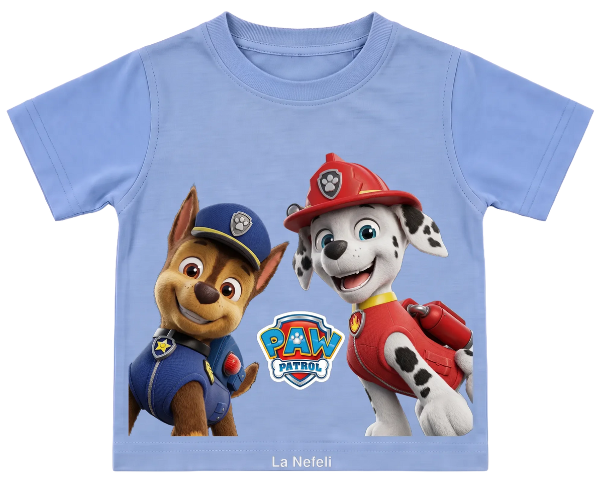 PAW Patrol Chase and Marshall kids' T-shirt, all blue