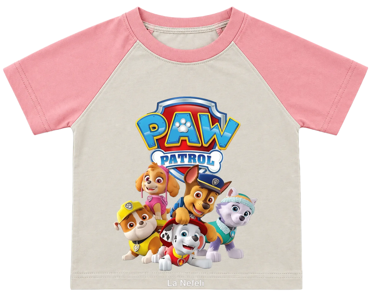 PAW Patrol team kids' T-shirt, raglan with pink sleeves