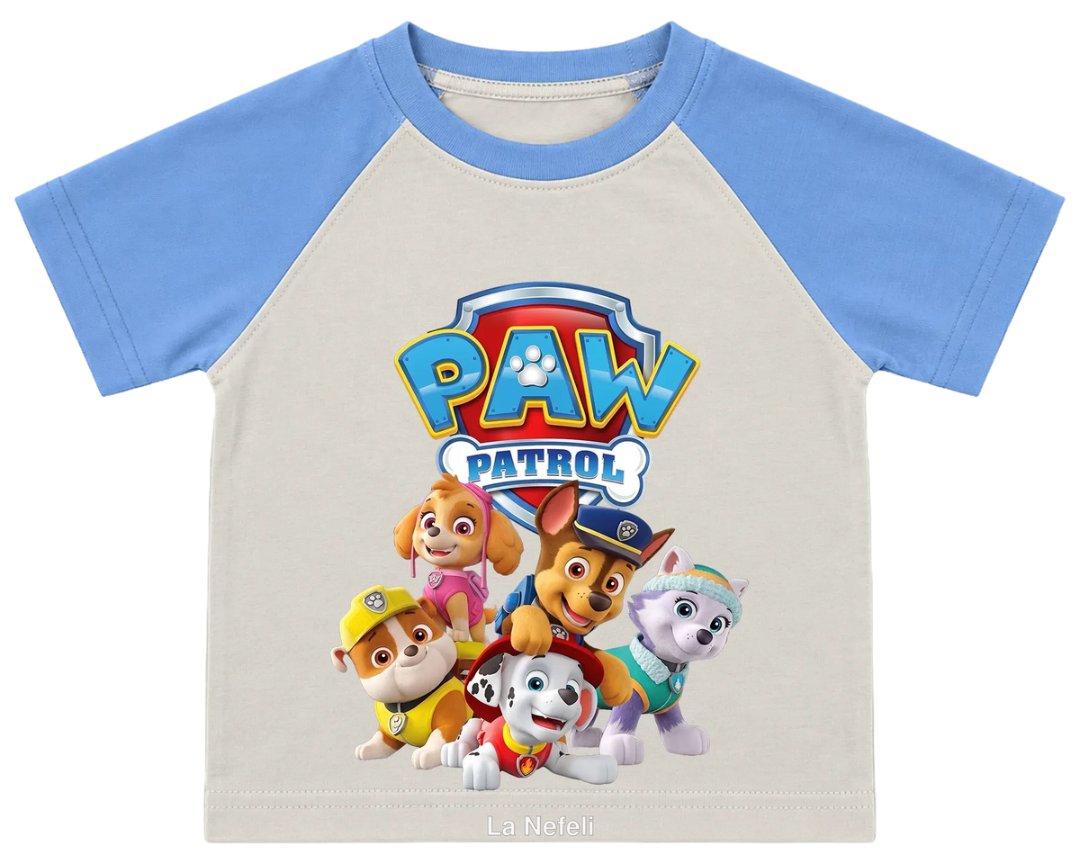 PAW Patrol team kids' T-shirt, raglan with blue sleeves