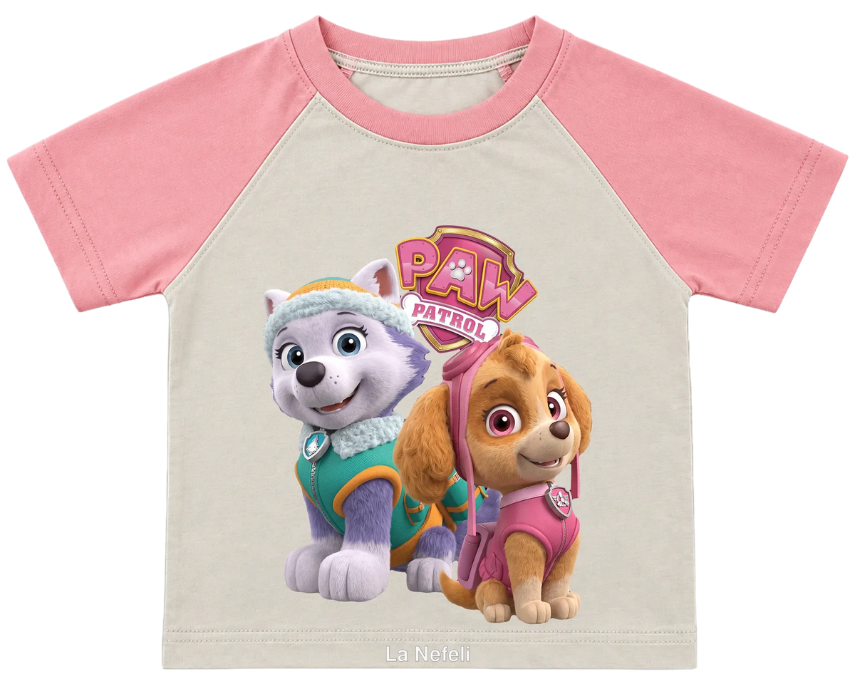 PAW Patrol Skye and Everest kids' T-shirt, raglan with pink sleeves