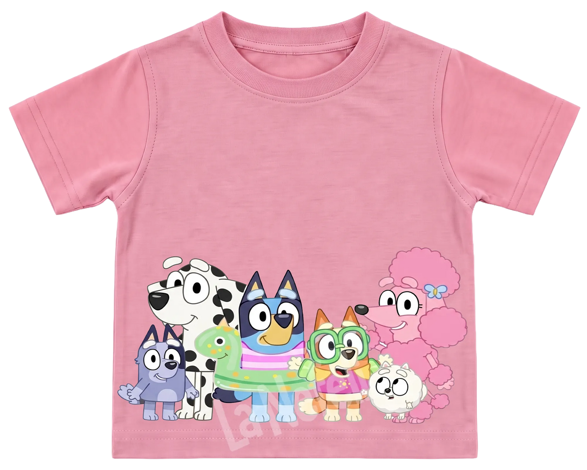 Bluey and friends kids' T-shirt, all pink