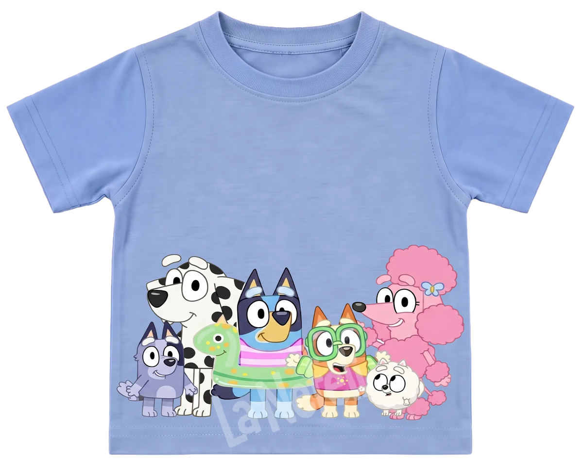 Bluey and friends kids' T-shirt, all blue