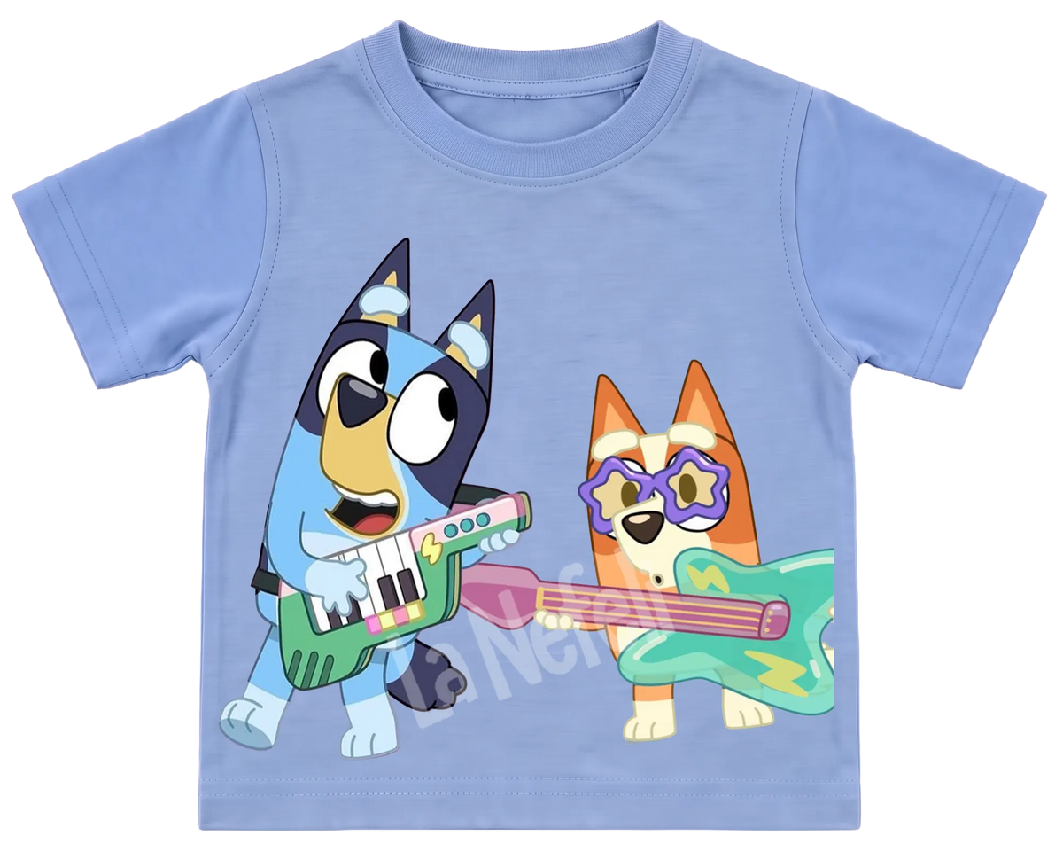 Bluey and Bingo rock band kids' T-shirt, all blue