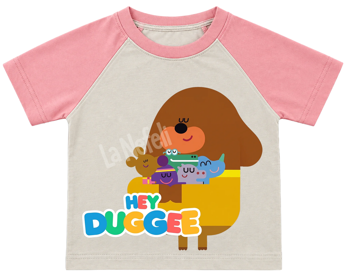 Hey Duggee big hug kids' T-shirt, raglan with pink sleeves
