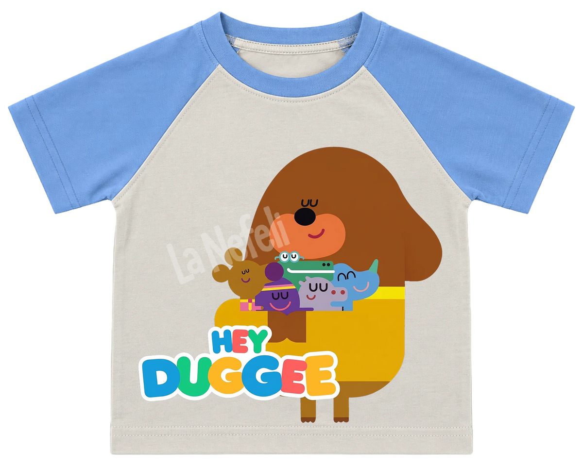Hey Duggee big hug kids' T-shirt, raglan with blue sleeves