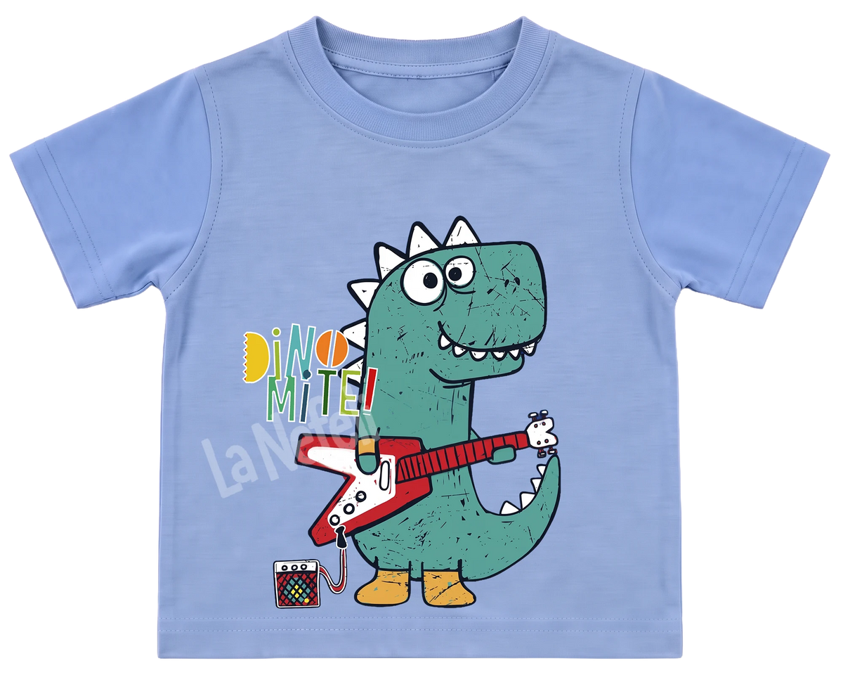 Dino-Mite guitar dinosaur kids' T-shirt, all blue