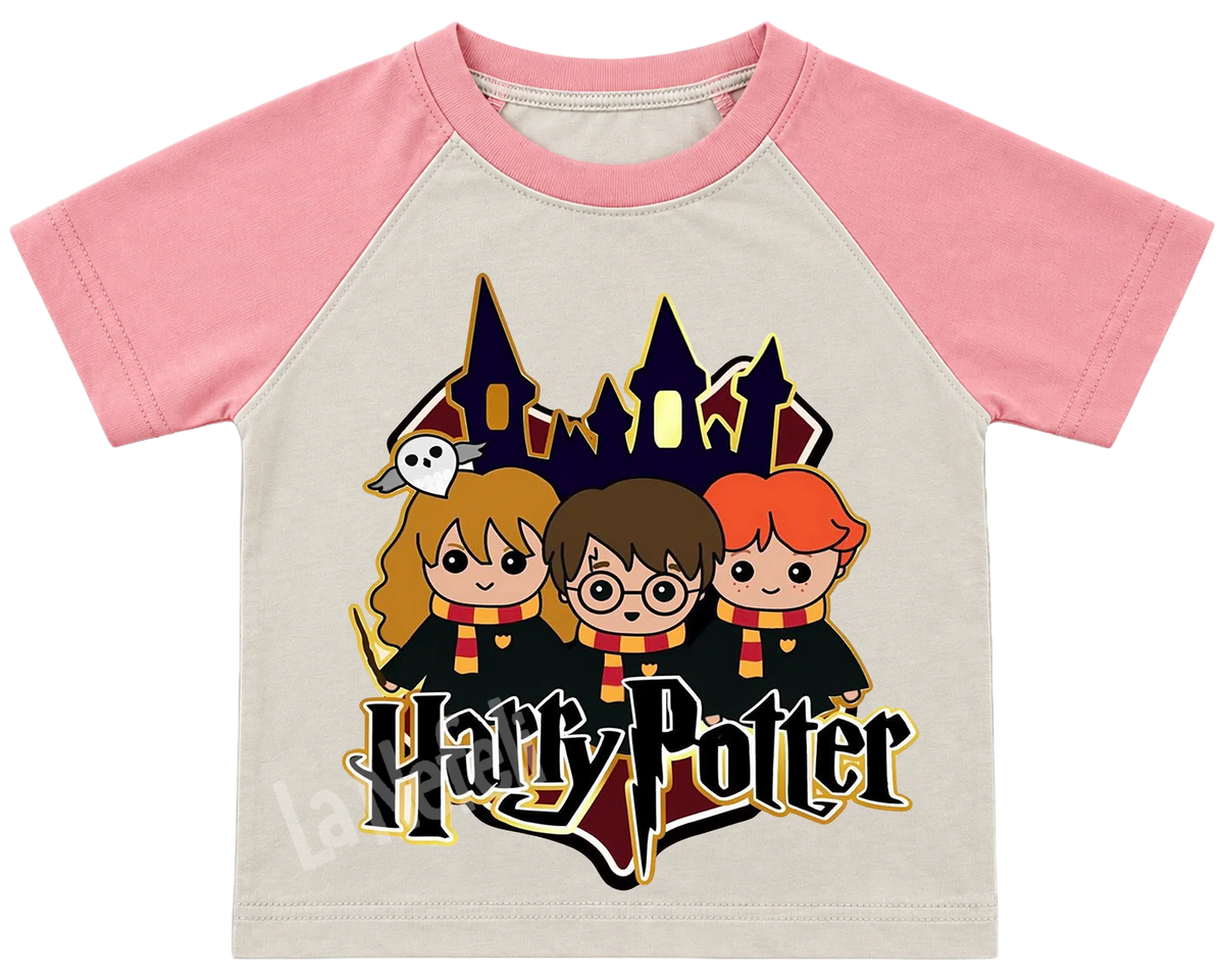 Harry Potter trio kids' T-shirt, raglan with pink sleeves