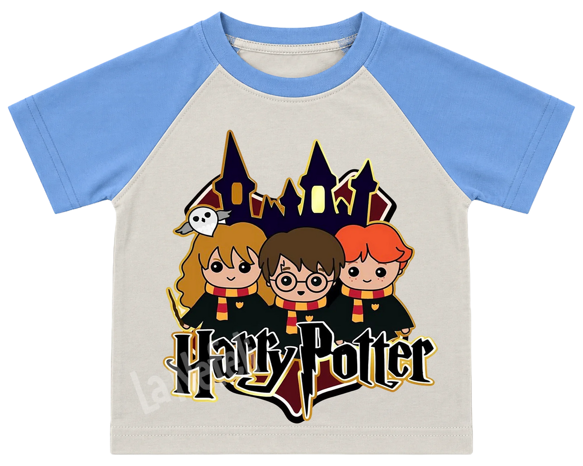 Harry Potter trio kids' T-shirt, raglan with blue sleeves