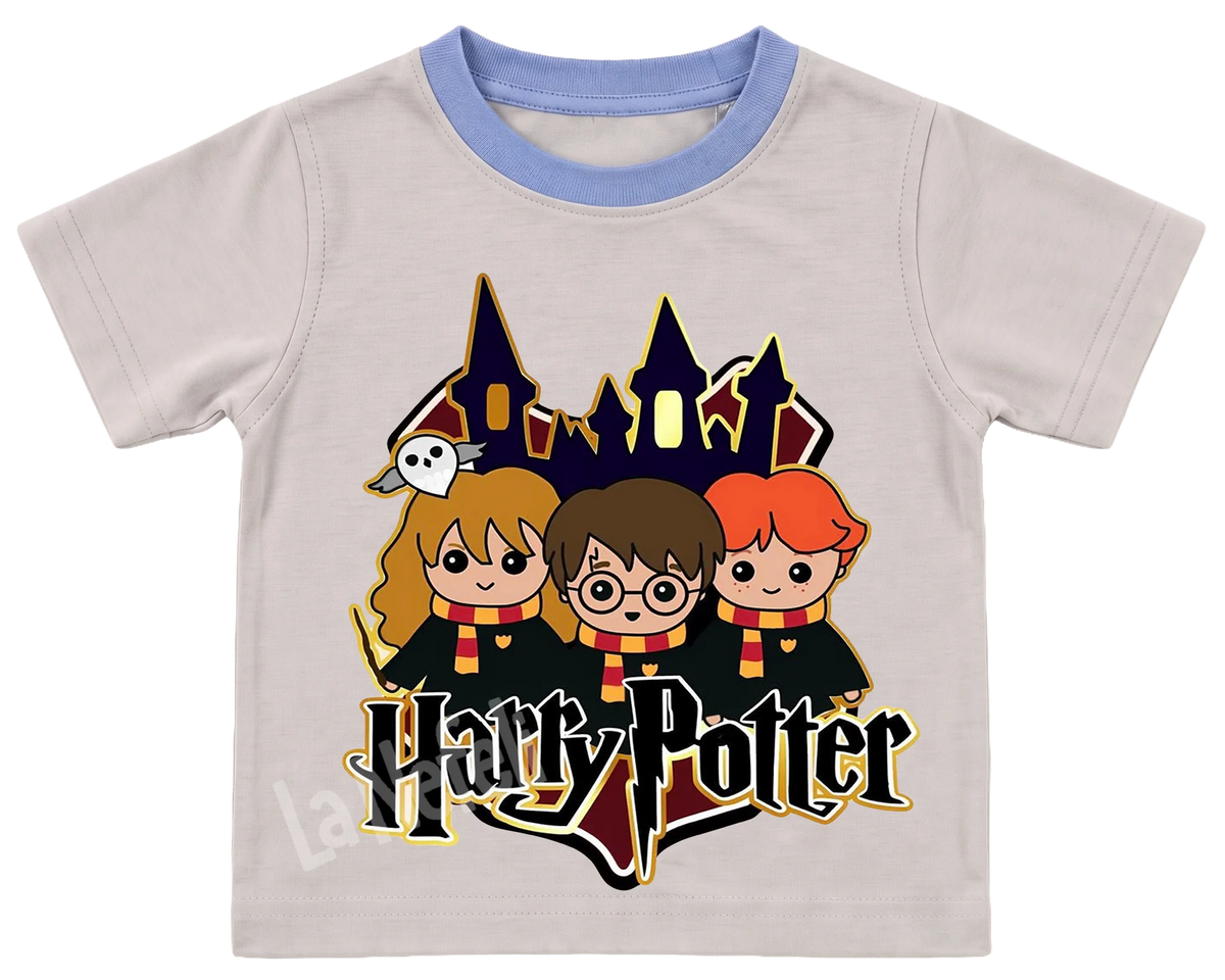 Harry Potter trio kids' T-shirt, cream with a blue neckline