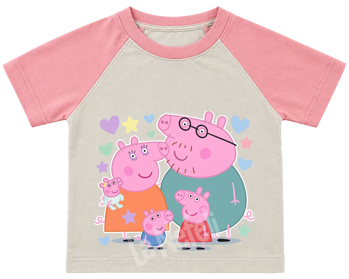 Peppa Pig family kids' T-shirt, raglan with pink sleeves