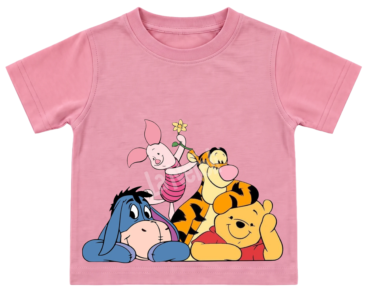Winnie the Pooh and friends cuddle kids' T-shirt, all pink