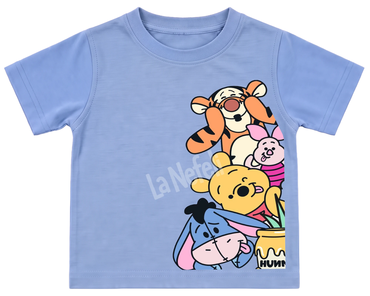 Winnie the Pooh and friends stack kids' T-shirt, all blue