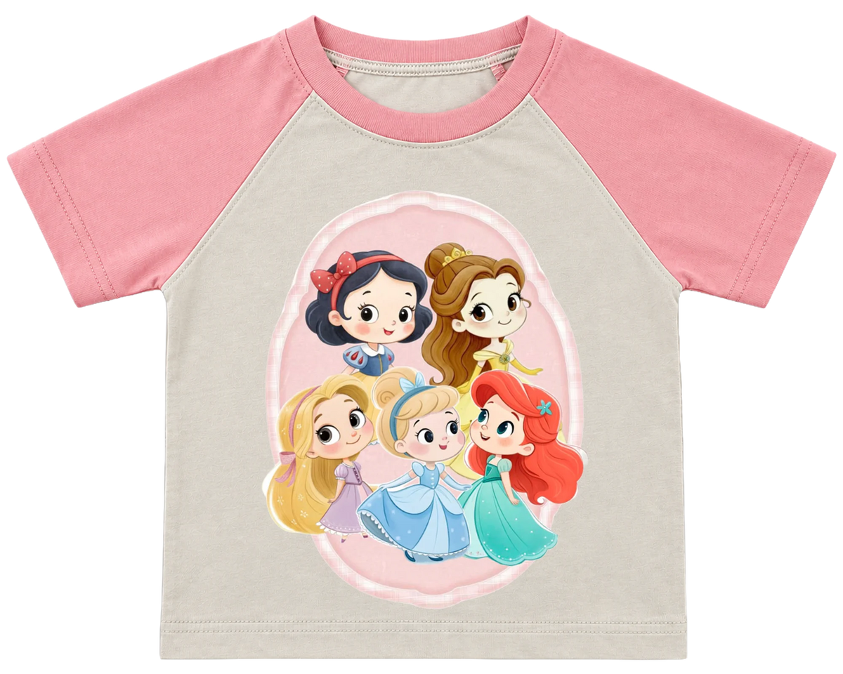 Little princesses portrait kids' T-shirt, raglan with pink sleeves
