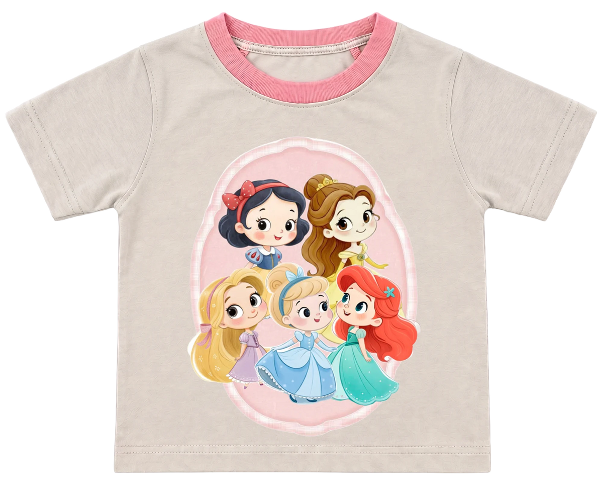 Little princesses portrait kids' T-shirt, cream with a pink neckline