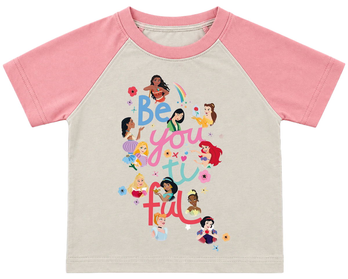Be-You-Ti-Ful princesses kids' T-shirt, raglan with pink sleeves