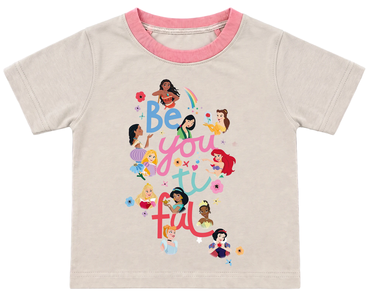 Be-You-Ti-Ful princesses kids' T-shirt, cream with a pink neckline