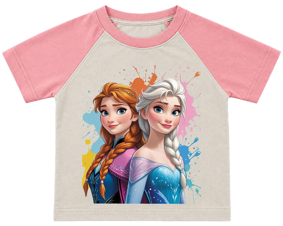 Frozen Anna and Elsa kids' T-shirt, raglan with pink sleeves