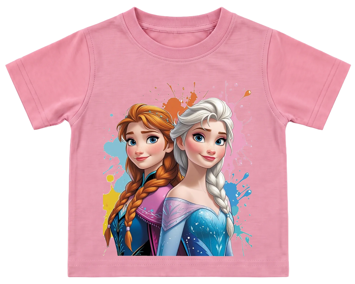 Frozen Anna and Elsa kids' T-shirt, all pink
