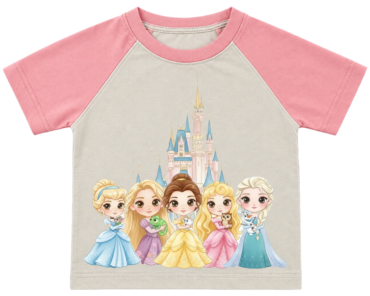 Princess castle kids' T-shirt, raglan with pink sleeves