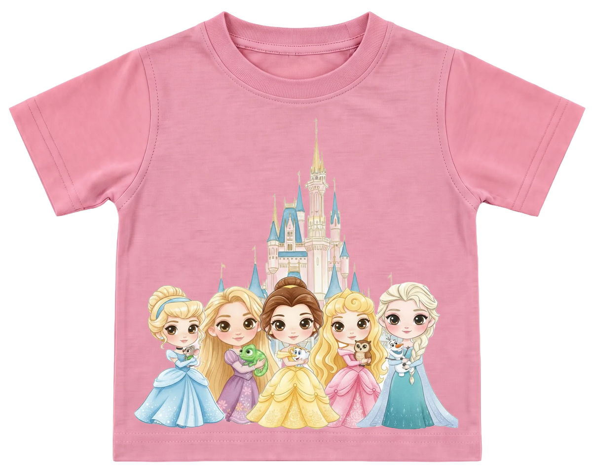 Princess castle kids' T-shirt, all pink