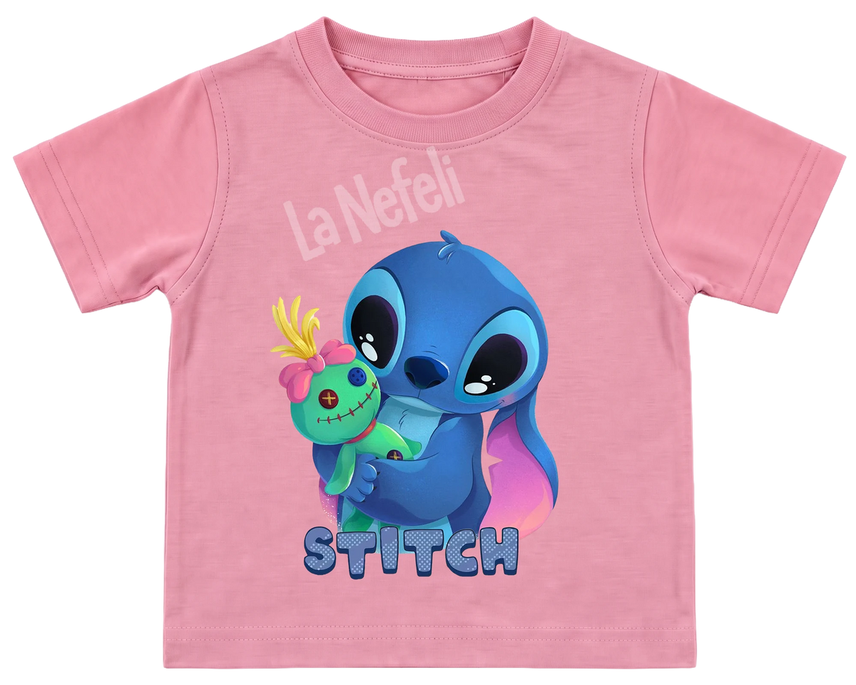 Stitch and Scrump hug kids' T-shirt, all pink