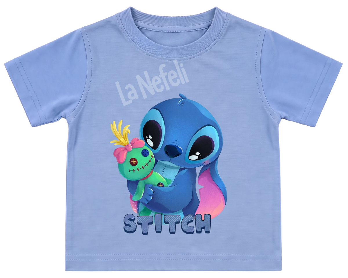 Stitch and Scrump hug kids' T-shirt, all blue