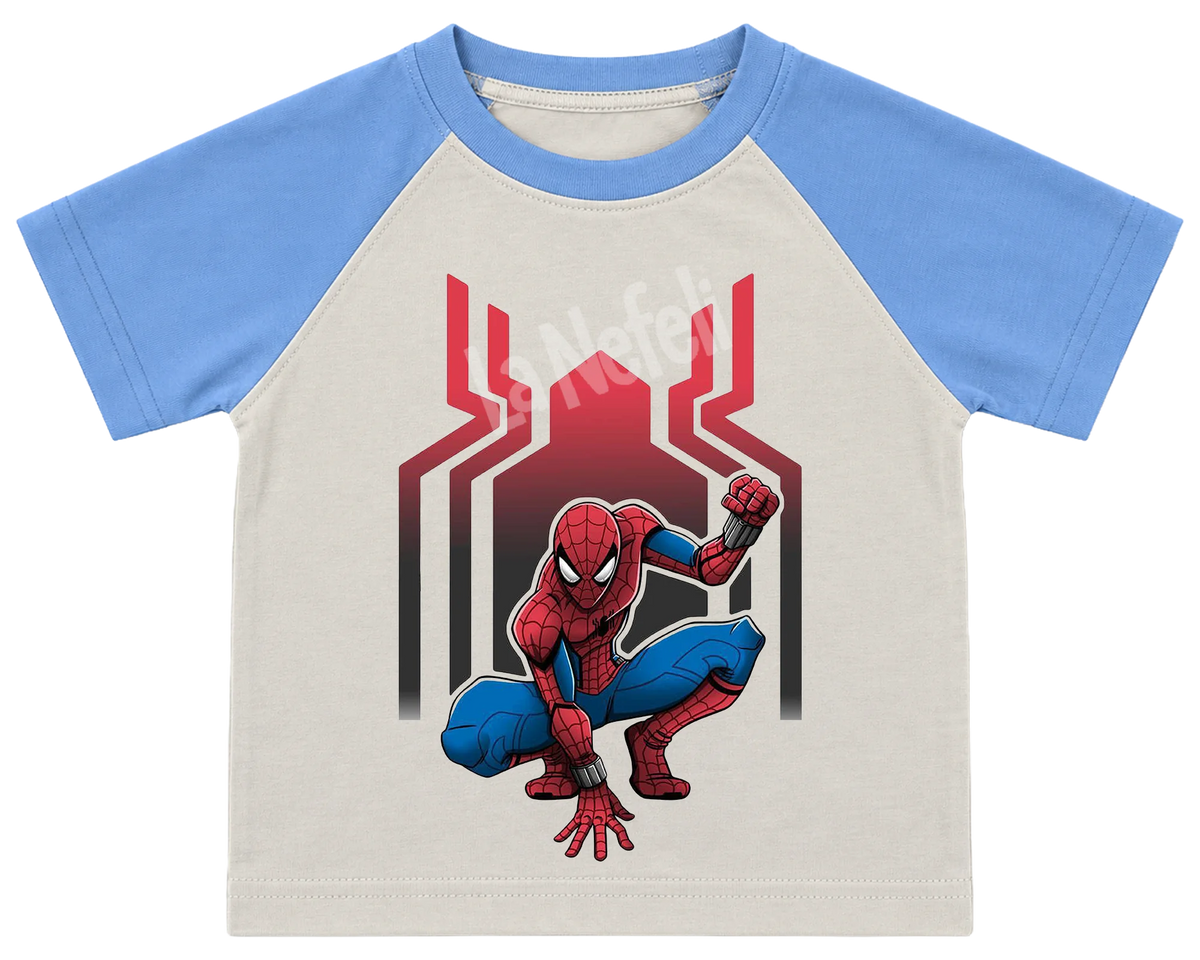 Spider-Man spider logo kids' T-shirt, raglan with blue sleeves