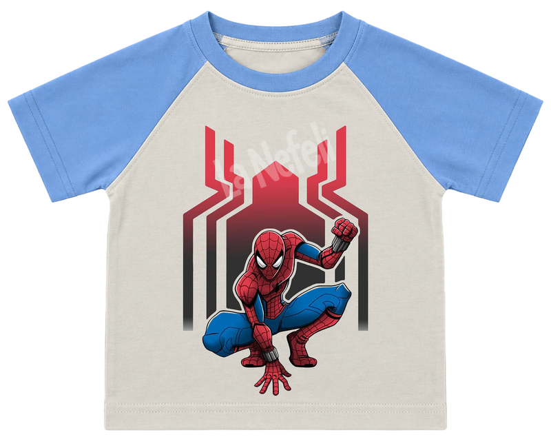Spider-Man spider logo kids' T-shirt, raglan with blue sleeves