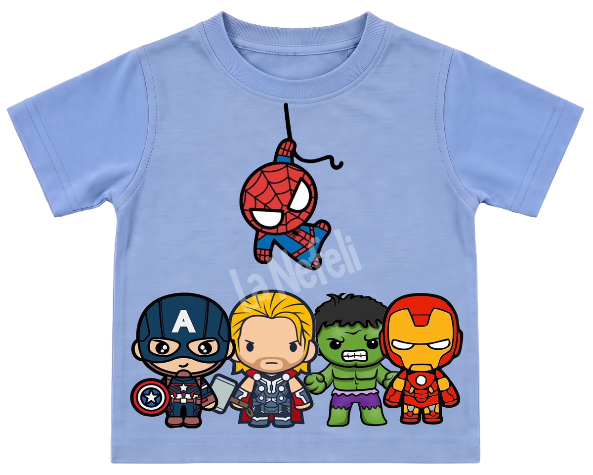 Little Avengers and Spider-Man kids' T-shirt, all blue