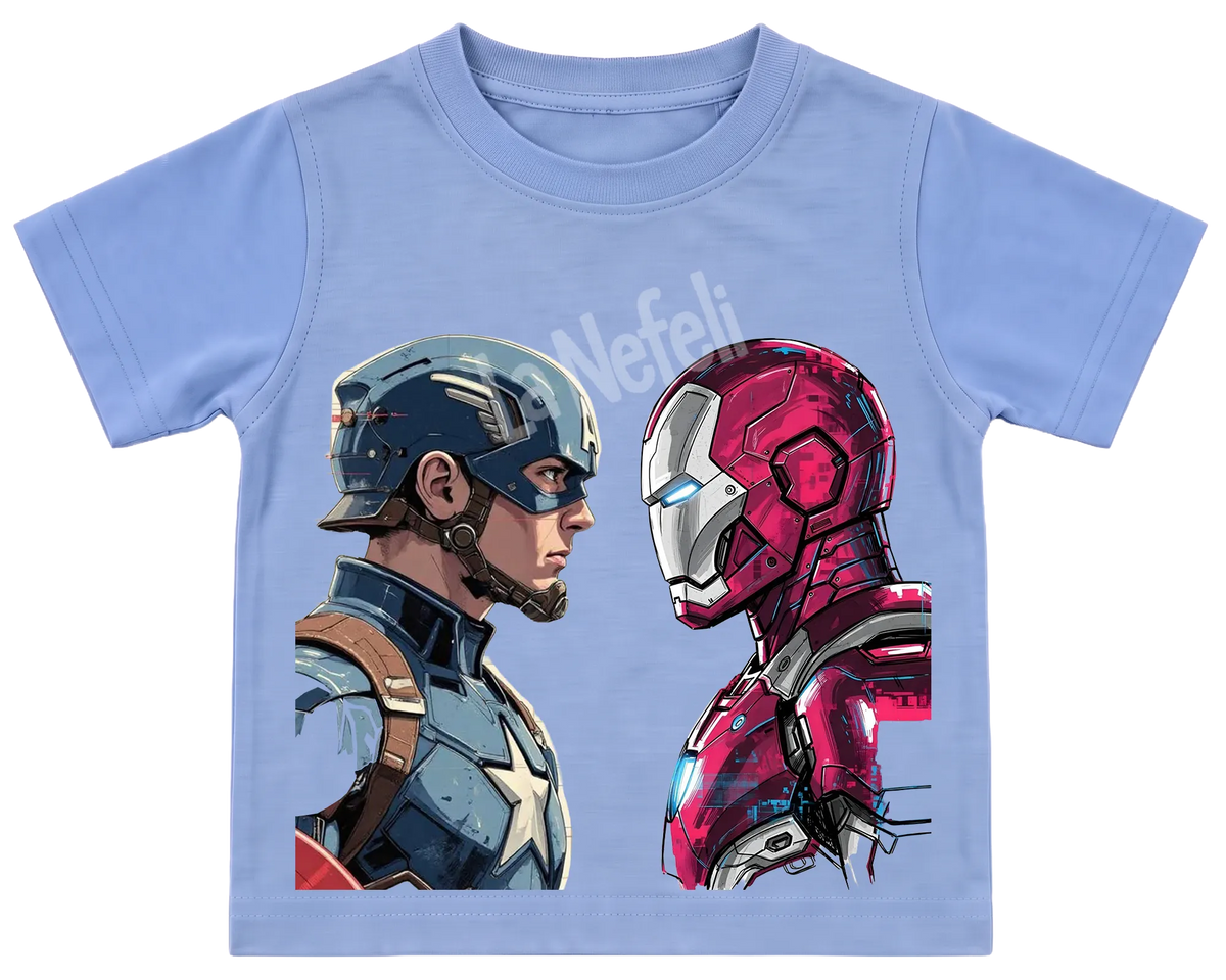 Captain America and Iron Man face-off kids' T-shirt, all blue