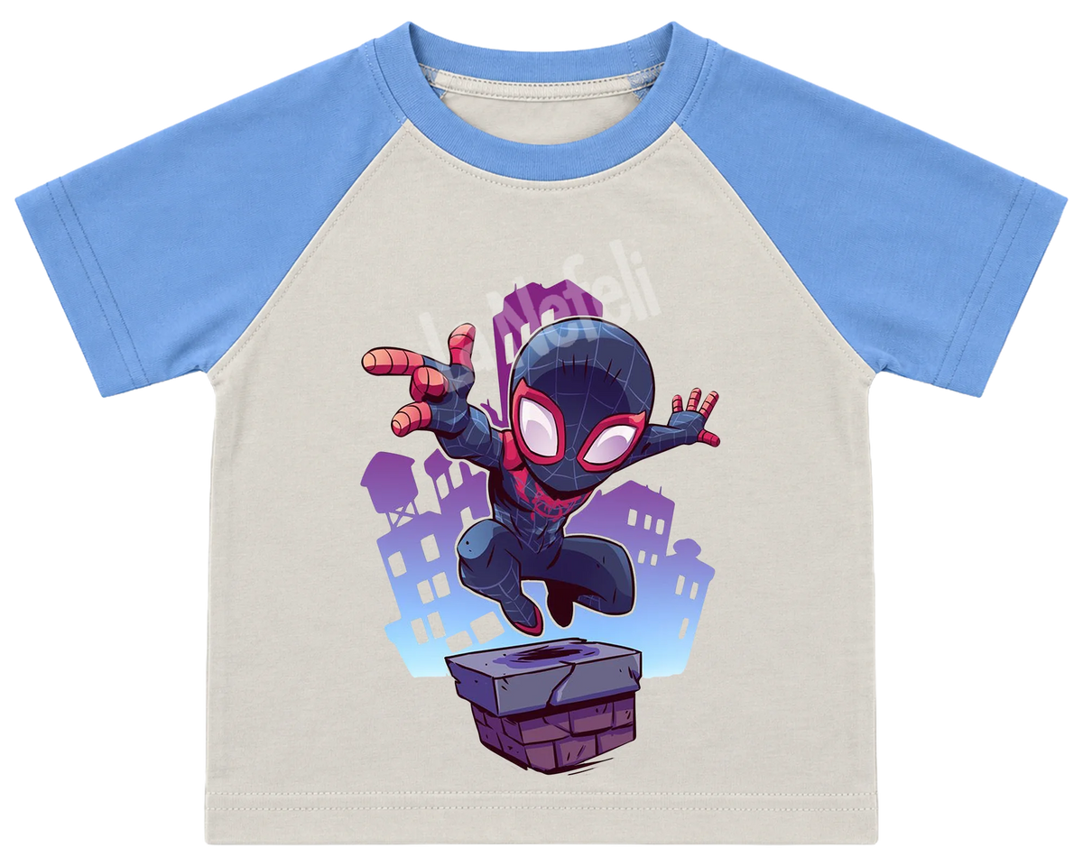 Miles Morales Spider-Man kids' T-shirt, raglan with blue sleeves