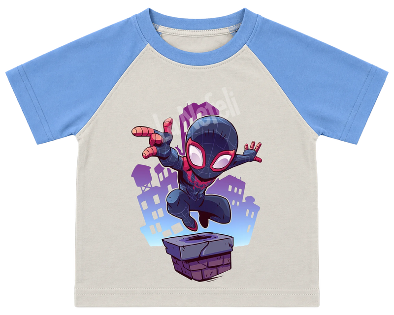 Miles Morales Spider-Man kids' T-shirt, raglan with blue sleeves