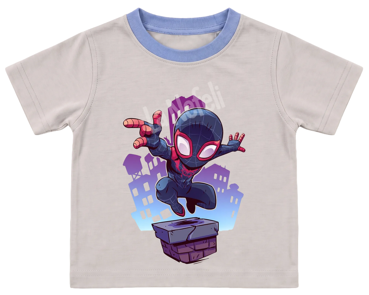 Miles Morales Spider-Man kids' T-shirt, cream with a blue neckline